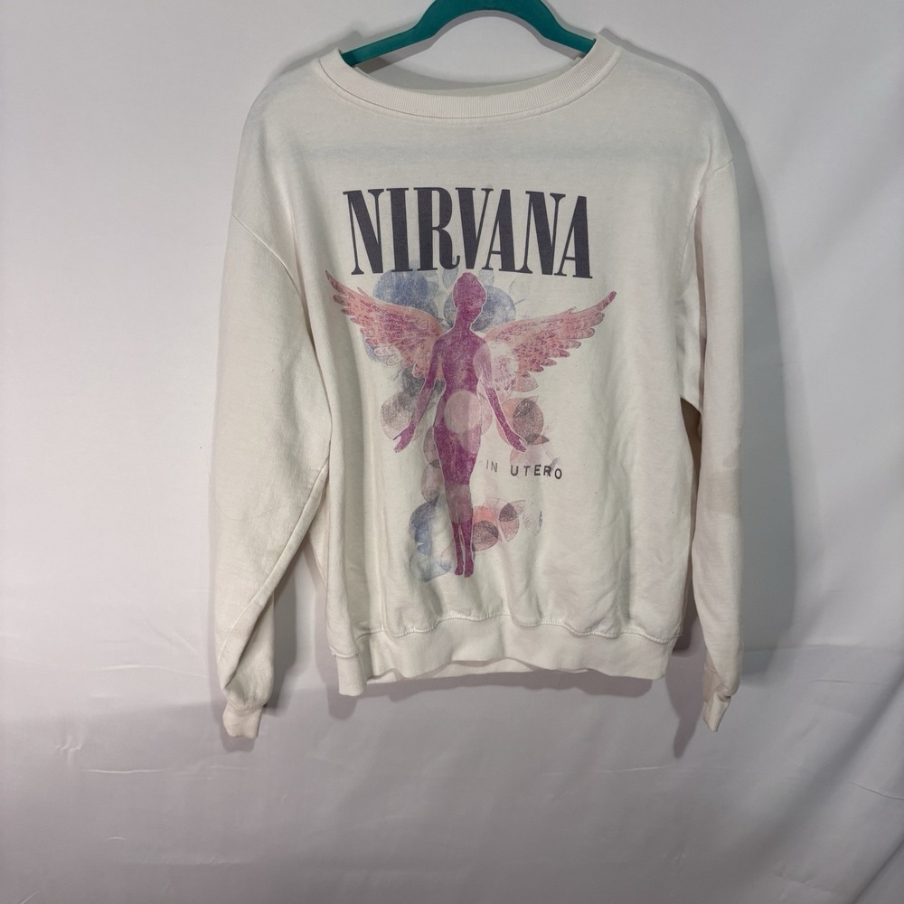 Nirvana In Utero Women S White Crewneck Sweatshirt Angel Graphic Grunge Band